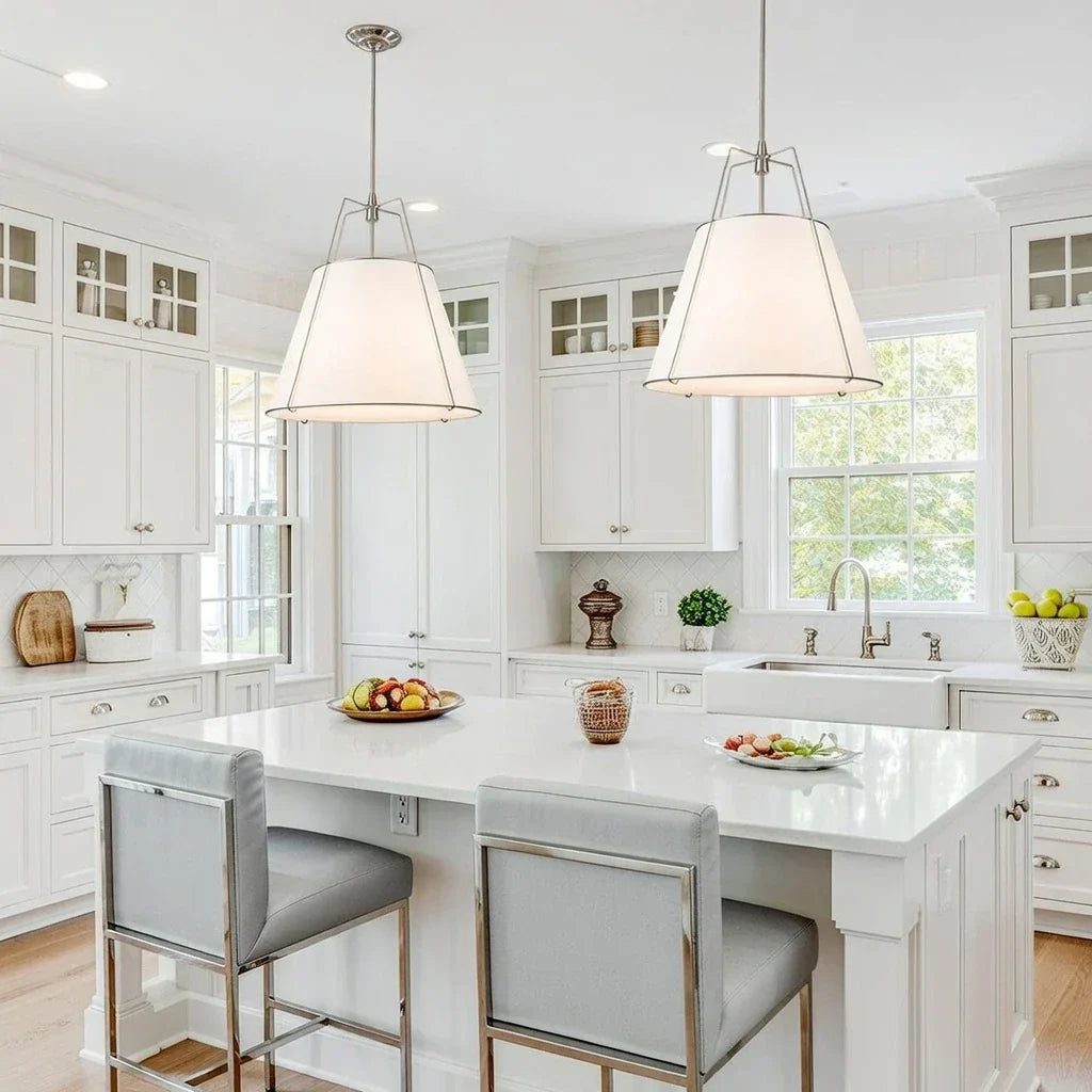 Contemporary Linen Tapered Cone Pendant Light Fixture