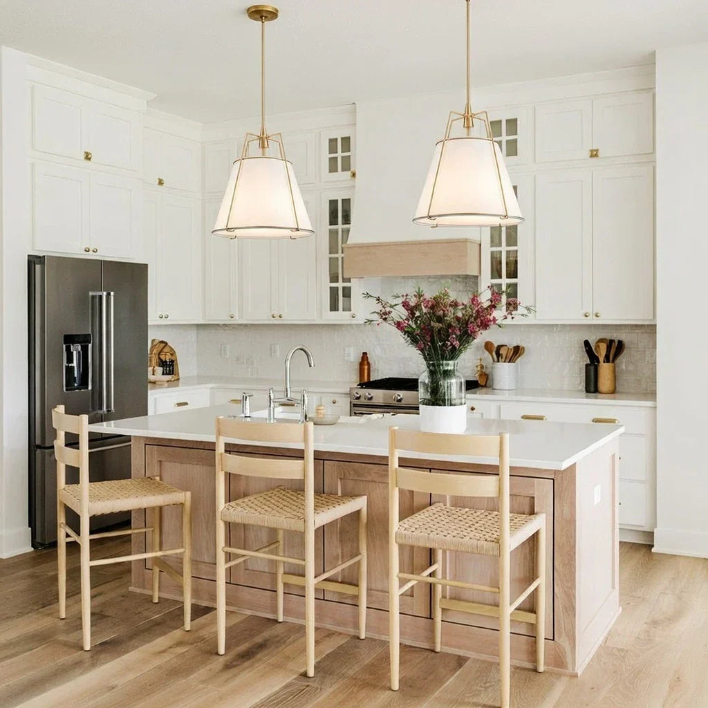 Contemporary Linen Tapered Cone Pendant Light Fixture