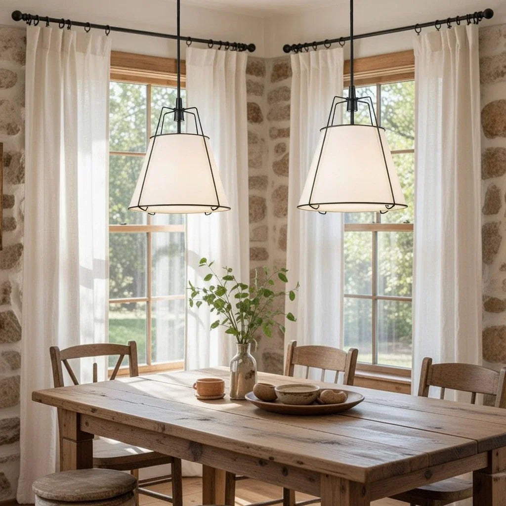 Contemporary Linen Tapered Cone Pendant Light Fixture