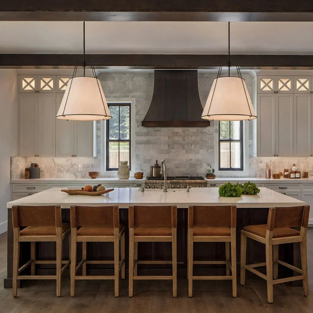Contemporary Linen Tapered Cone Pendant Light Fixture