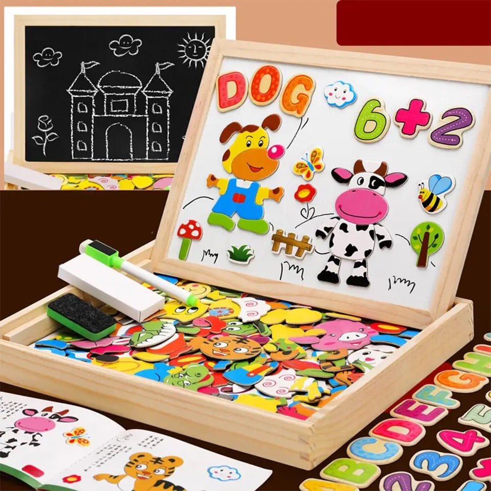 NovaBlocks 2v1 Montessori kreslící tabule s magnetickou tabulí a tabulí na křídu pro děti