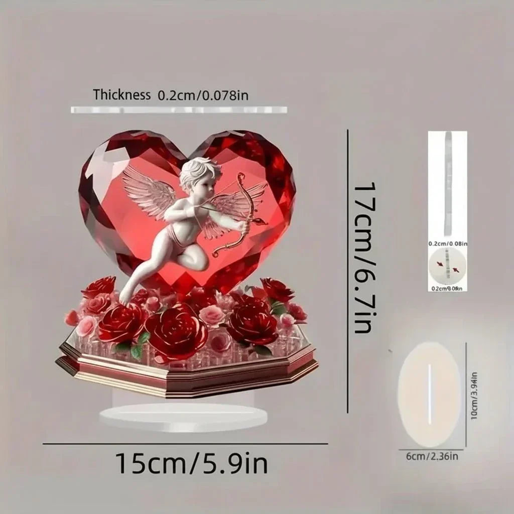 AmourGlow Romantic Cupid Ornament With Rose Heart For Valentines Day