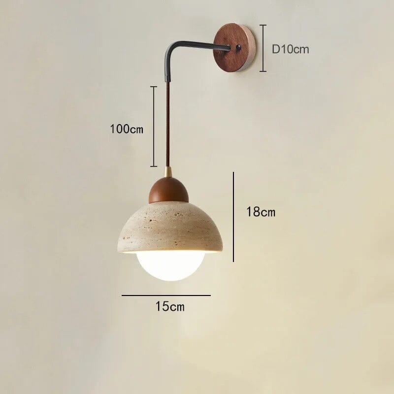 Aster Travertynowa Lampa Ścienna z Drewnianym Akcentem Kinkietowym