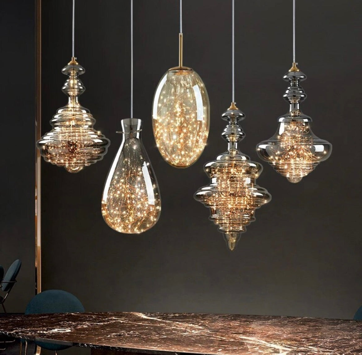 Luma Kupfer Glühwürmchen Glas Pendellampe LED-kompatibel