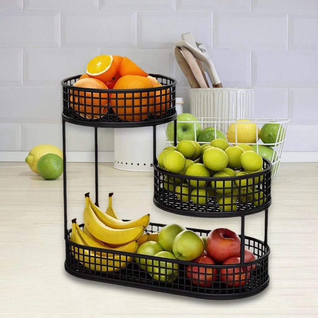 AuroraNest Elegant Multi Tier Metal Fruit and Snack Stand for Kitchen Countertops