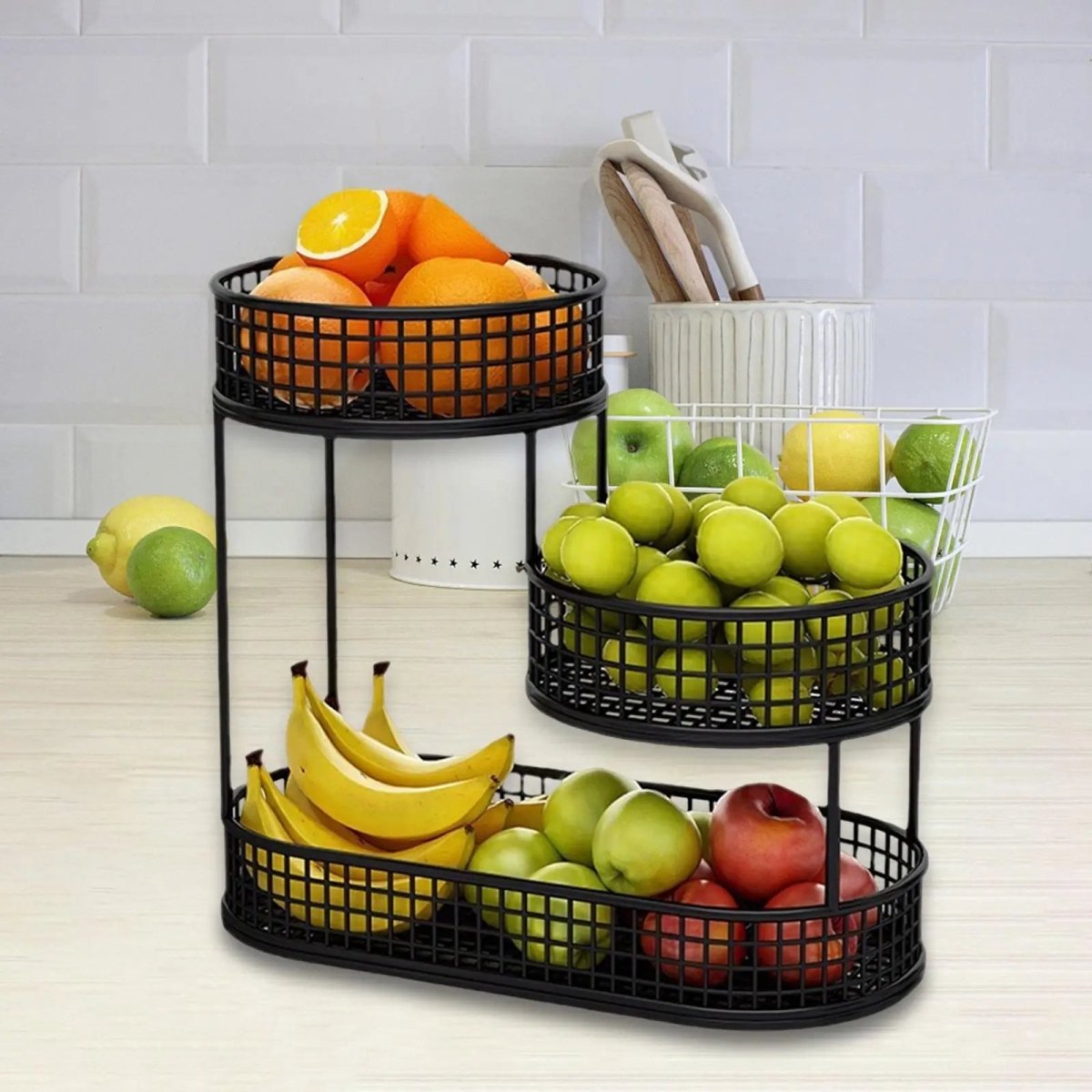 AuroraNest Elegant Multi Tier Metal Fruit and Snack Stand for Kitchen Countertops