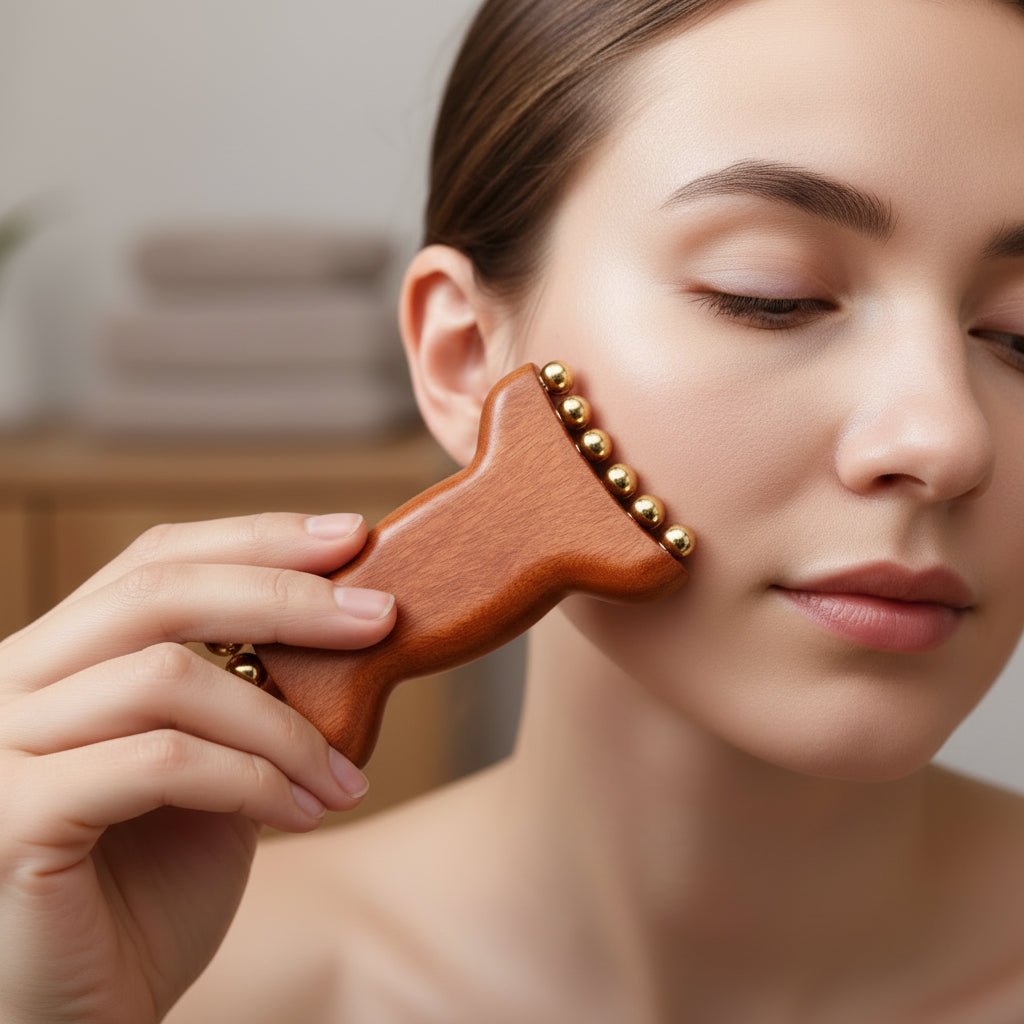 PureFlow Detox Facial Massager With Copper Wood For Lymph Drainage And Gua Sha