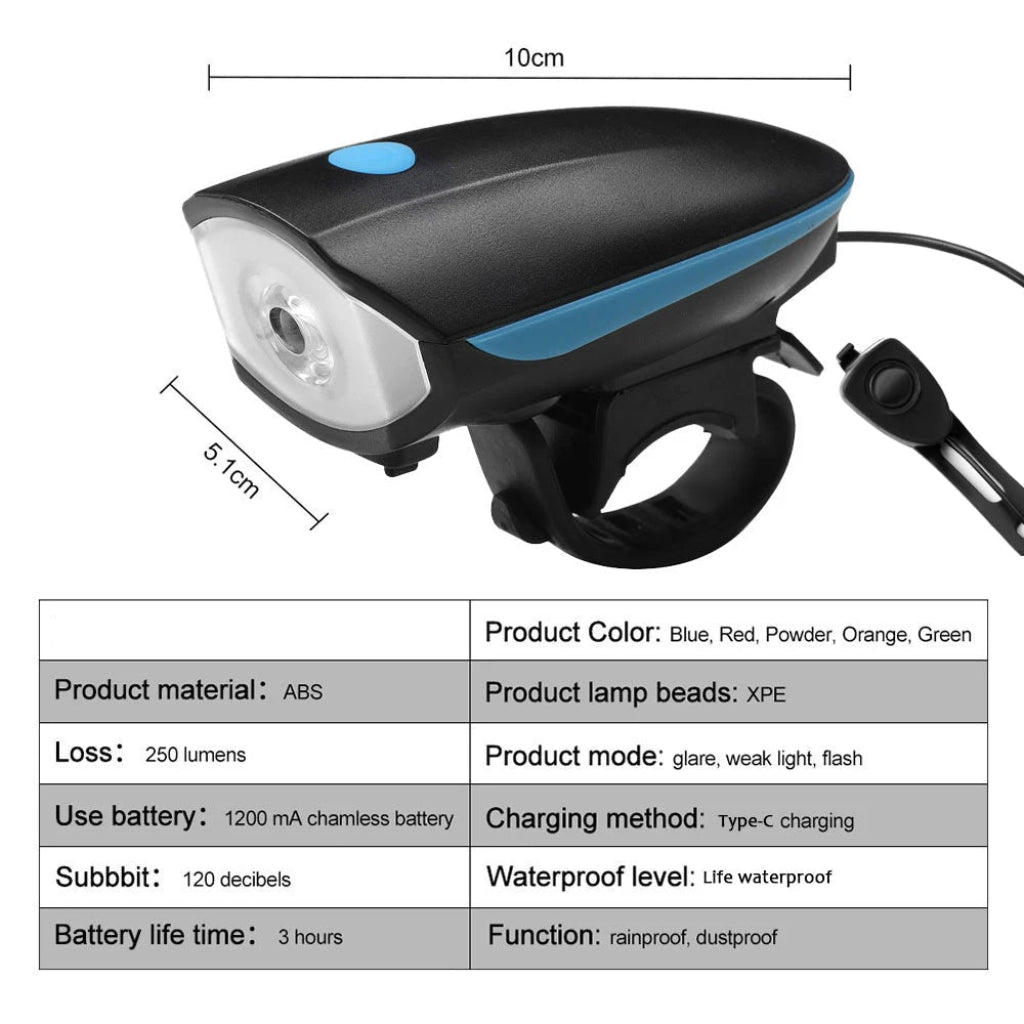 Bright Beacon Rechargeable 3-In-1 LED Bicycle Lamp and Horn for Safer Cycling