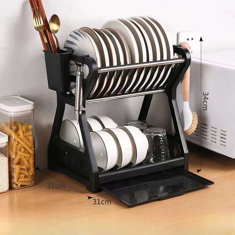 AeroDrain Sturdy 2-Tier Dish Drainer With Drip Tray And Cutlery Holder