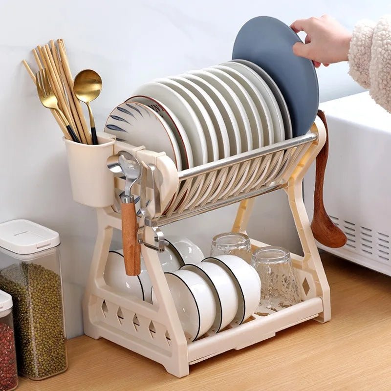 AeroDrain Sturdy 2-Tier Dish Drainer With Drip Tray And Cutlery Holder