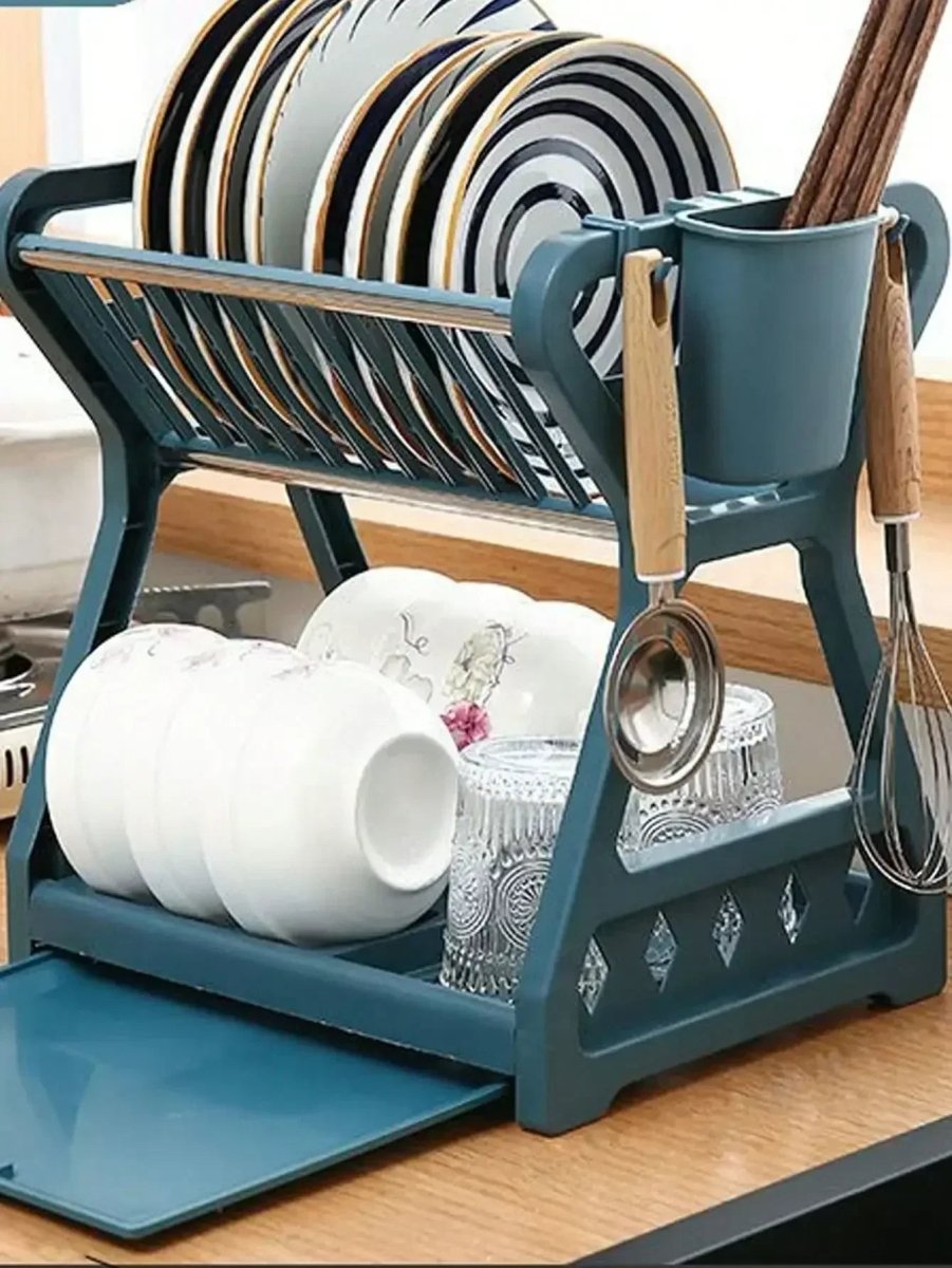 AeroDrain Sturdy 2-Tier Dish Drainer With Drip Tray And Cutlery Holder