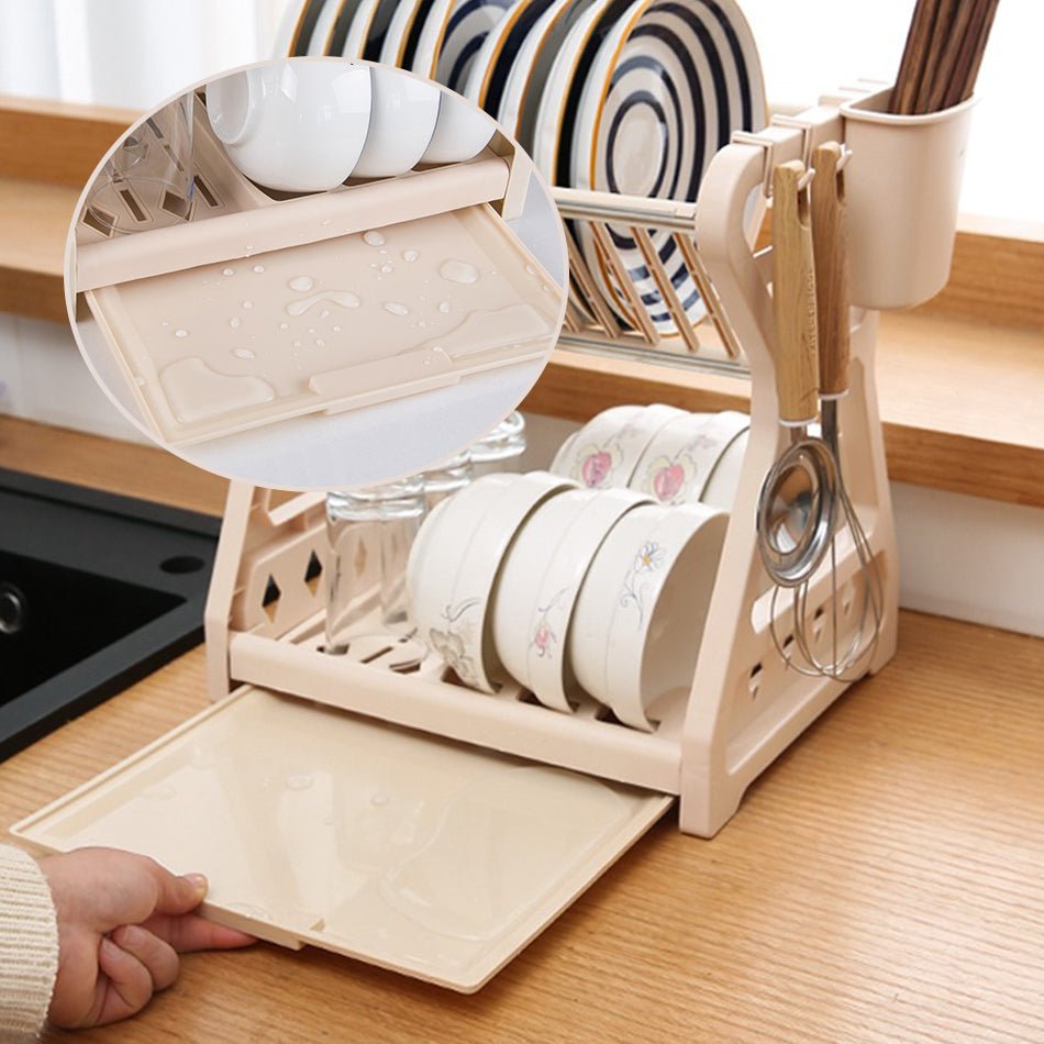 AeroDrain Sturdy 2-Tier Dish Drainer With Drip Tray And Cutlery Holder