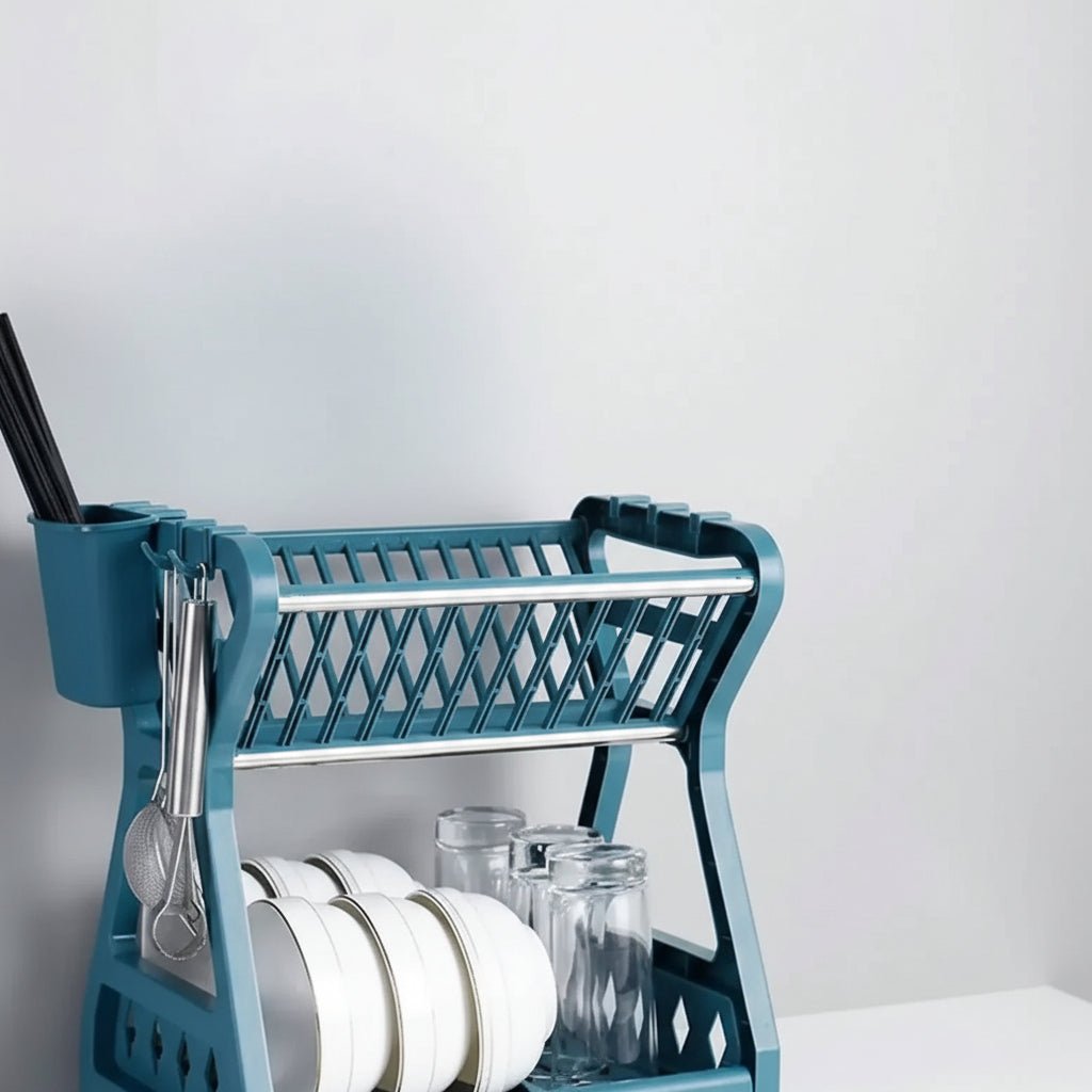 AeroDrain Sturdy 2-Tier Dish Drainer With Drip Tray And Cutlery Holder