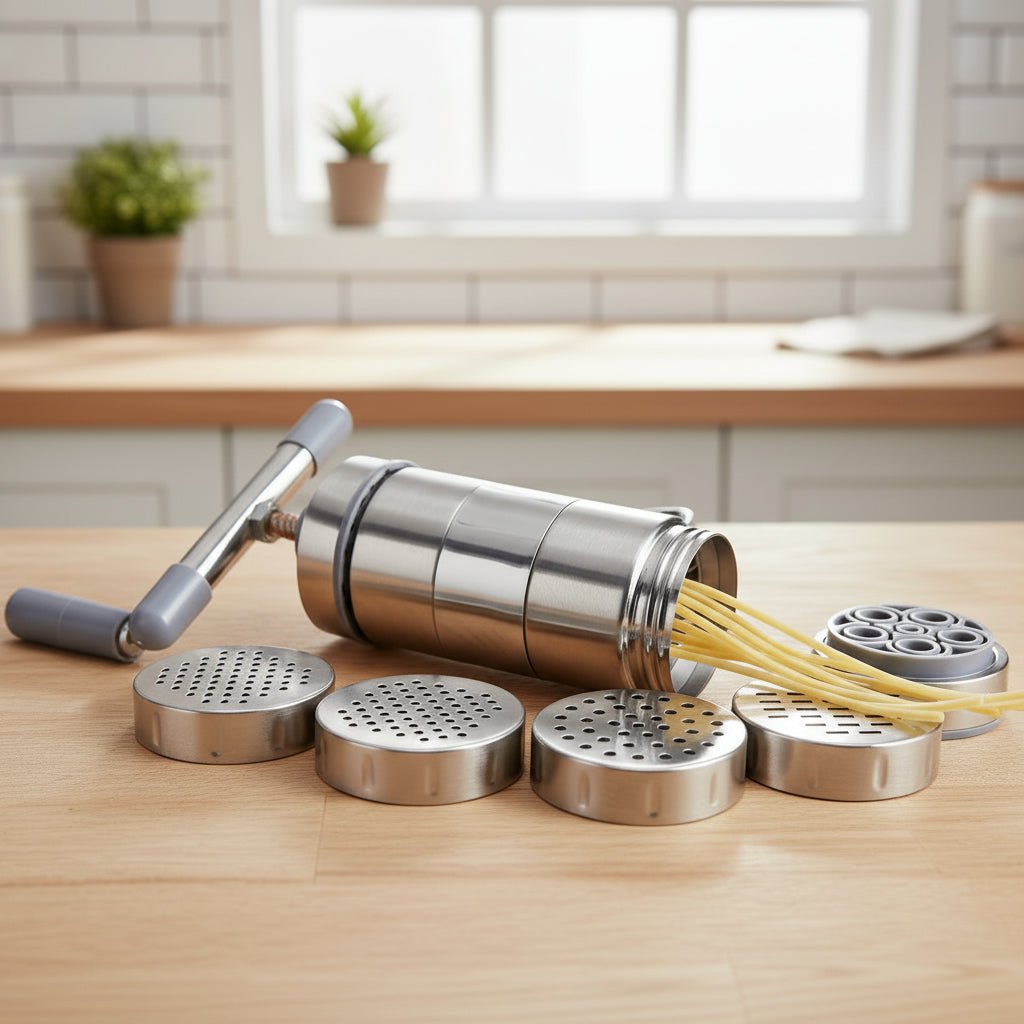 PastaCraft Manual Pasta Maker, Stainless Steel, Five Shaping Options