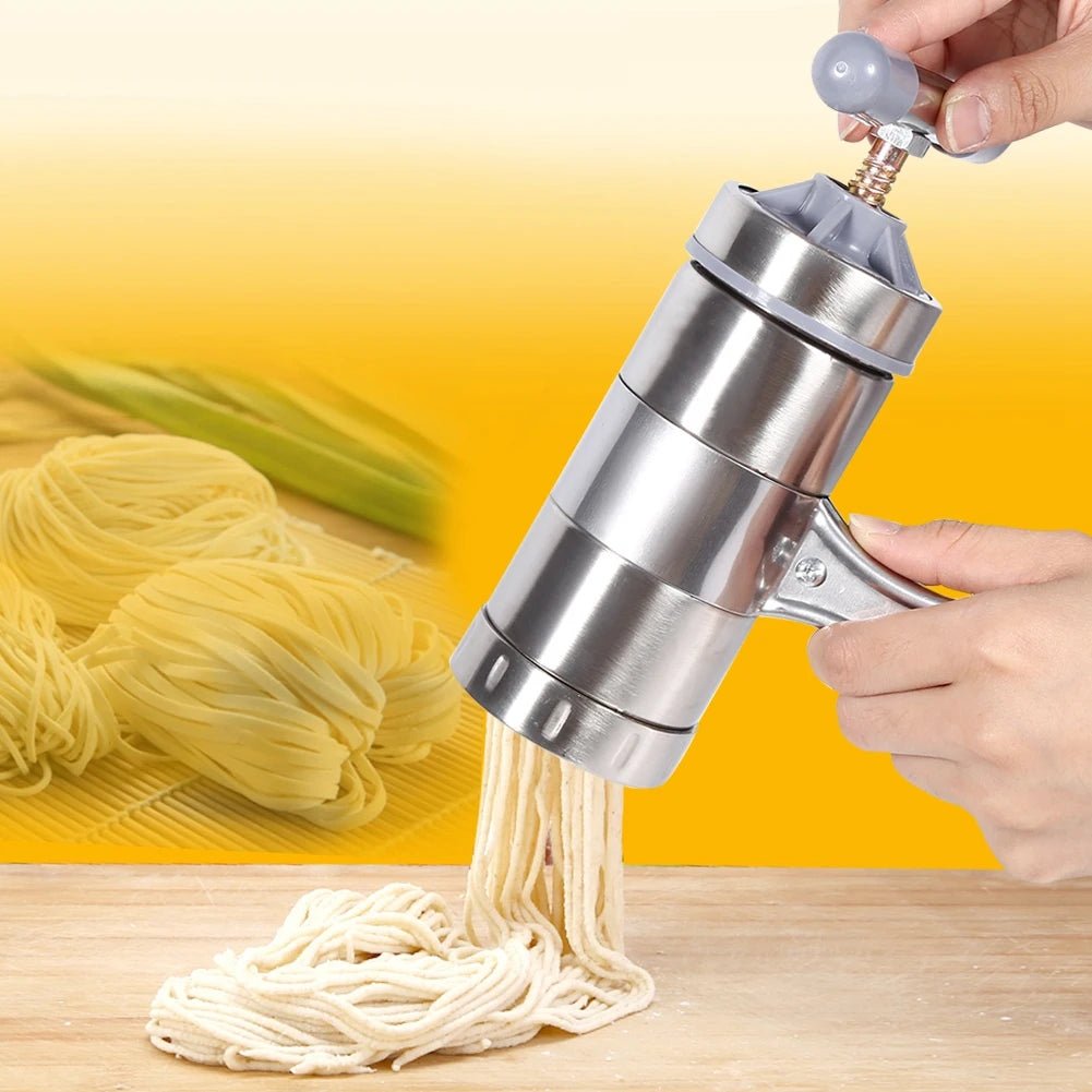 PastaCraft Manual Pasta Maker, Stainless Steel, Five Shaping Options