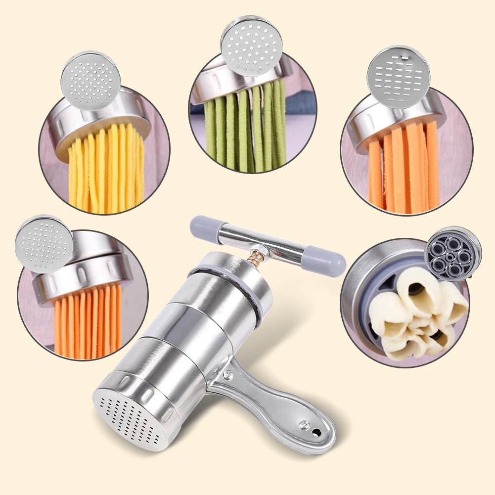 PastaCraft Manual Pasta Maker, Stainless Steel, Five Shaping Options
