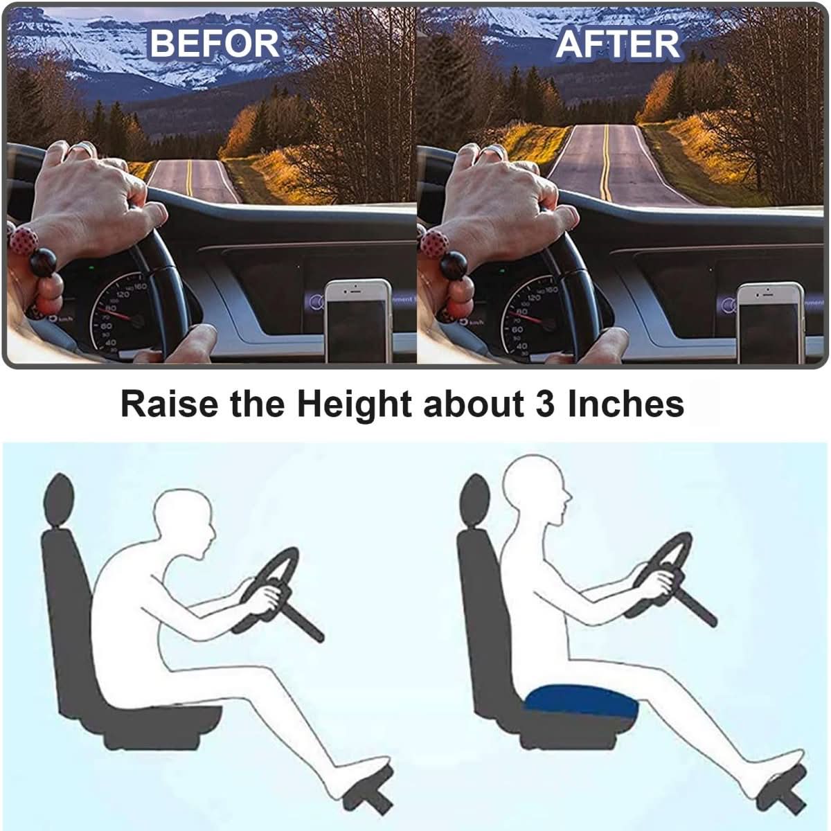 VistaLift Ergonomic Car Seat Cushion For Better Visibility And Comfort