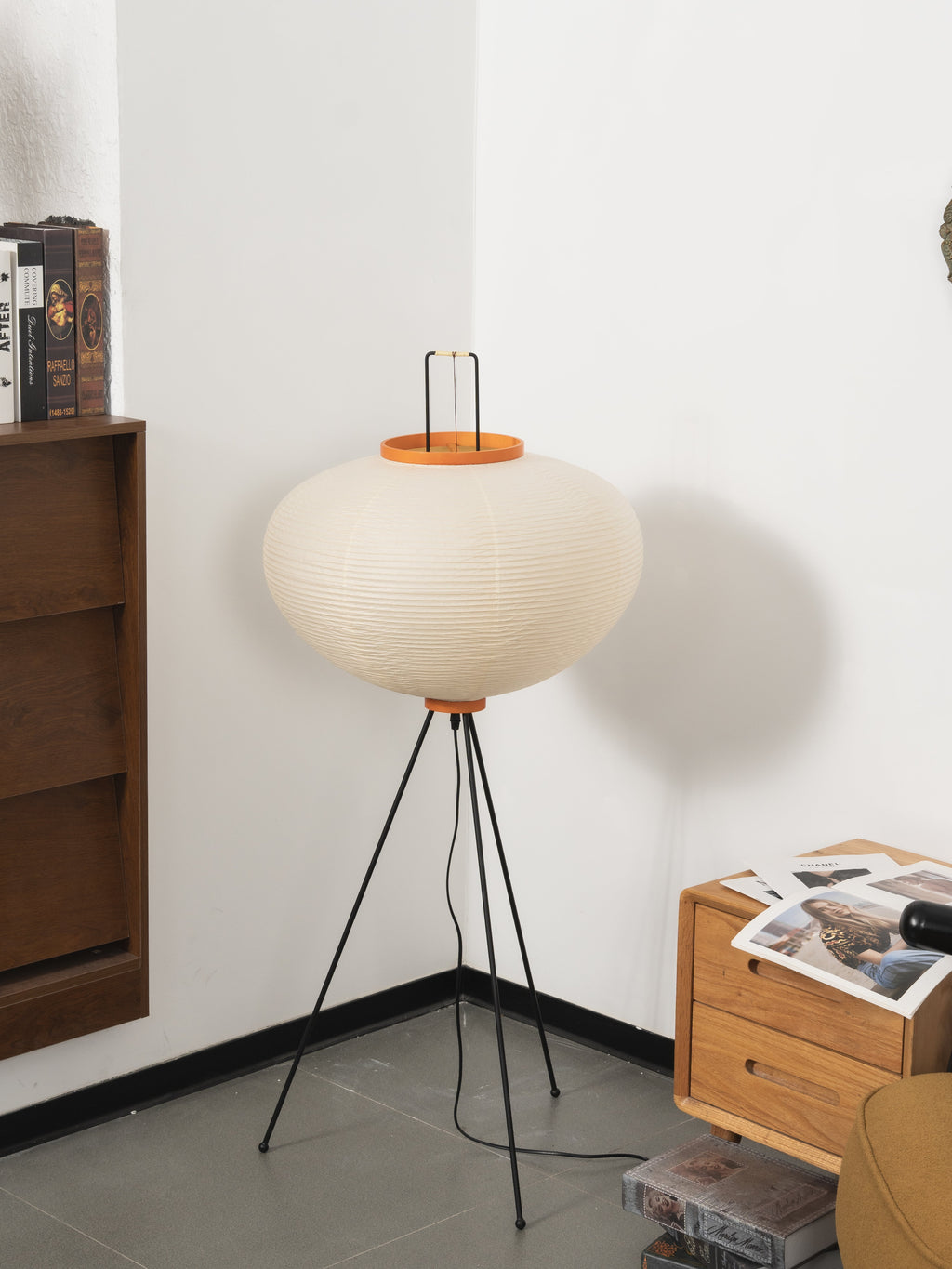 Akari Mulberry papir gulvlampe i metal, japansk stil til stuer