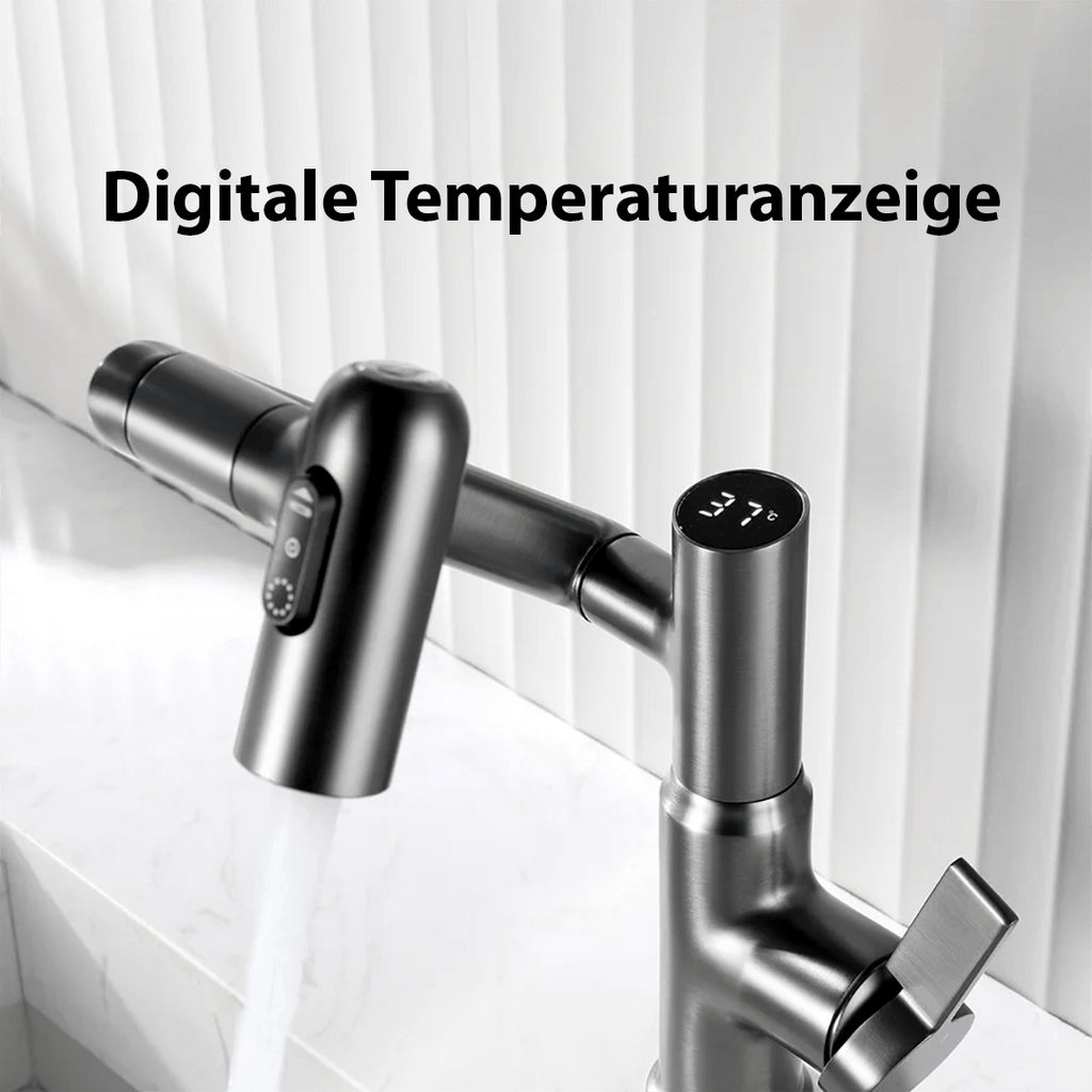 360° Swivel Kitchen Faucet With Temperature Display In Chrome Stainless Steel