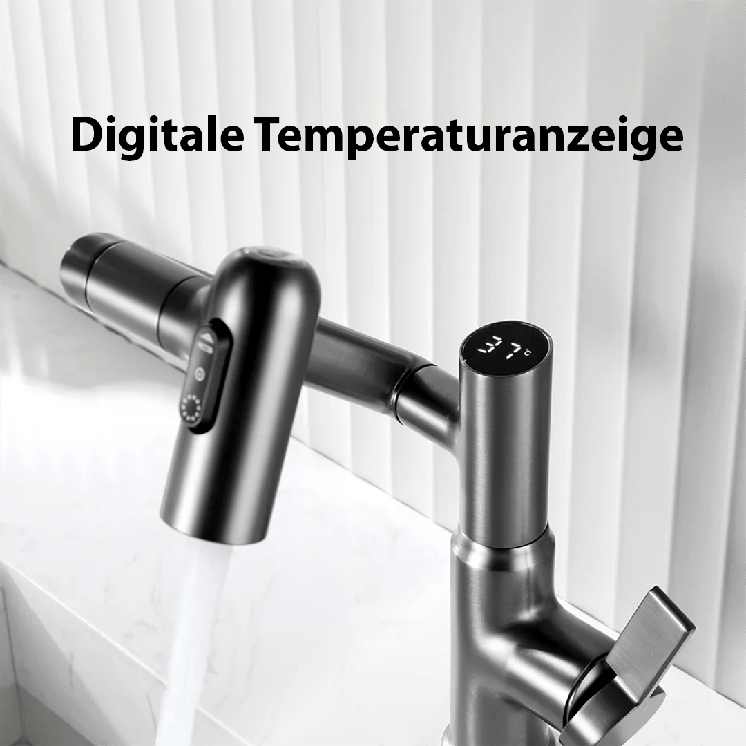 360° Swivel Kitchen Faucet With Temperature Display In Chrome Stainless Steel