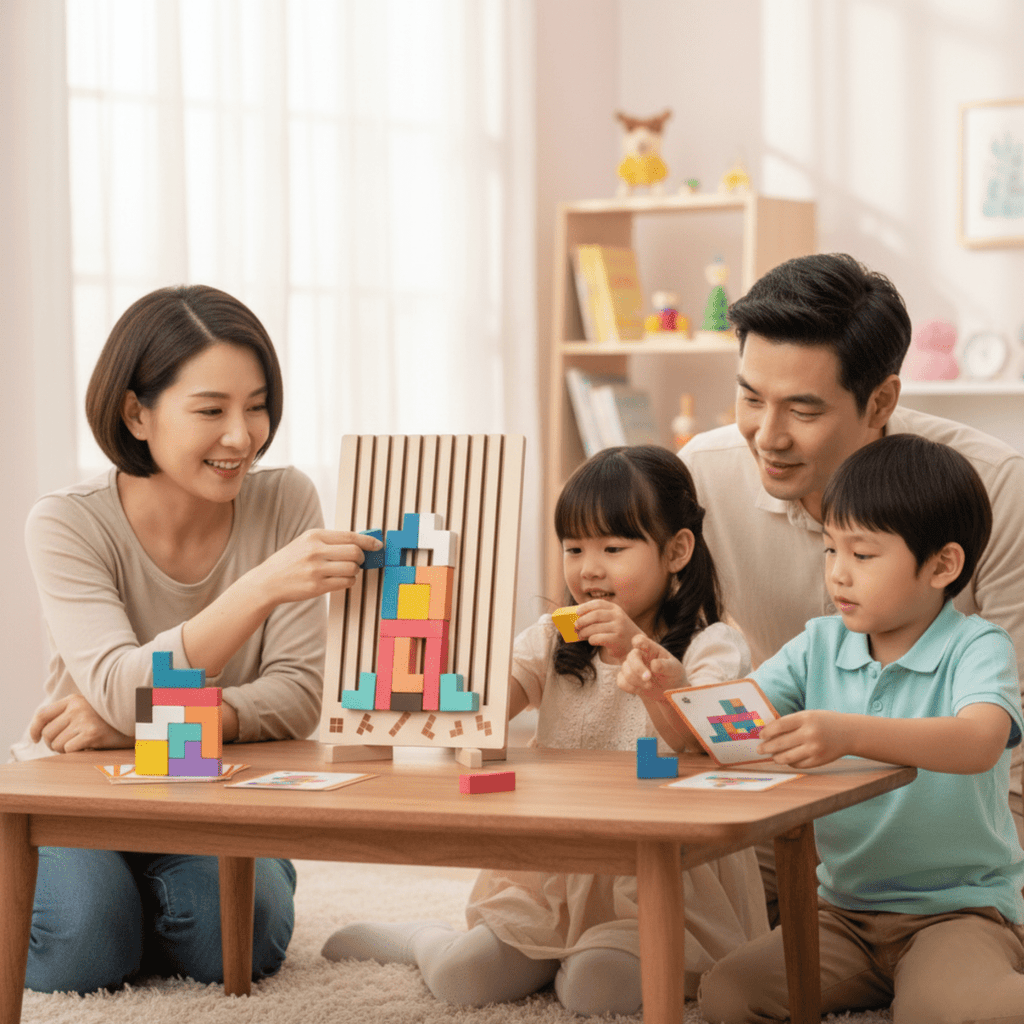 Montessori Wooden Tetris Puzzle for Creative Stacking and Logic Skills
