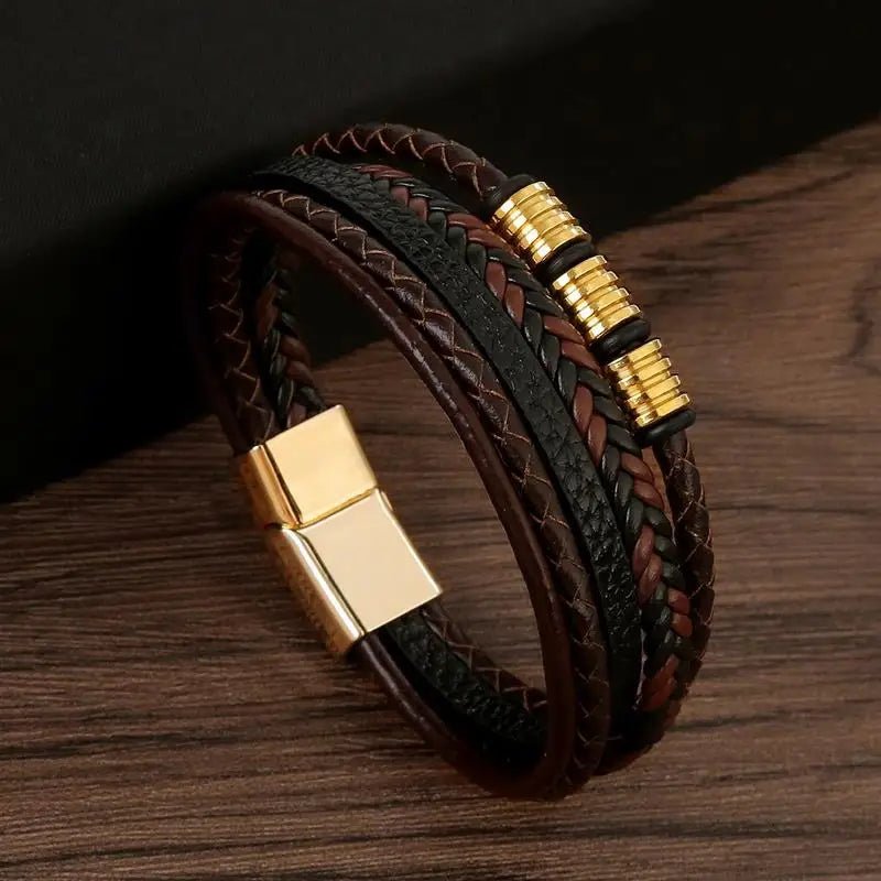 NovaForge Engravable Men's Bracelet In Braided Faux Leather Modern Style