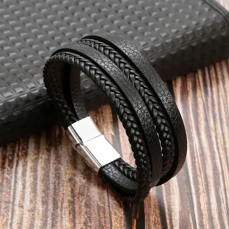 NovaForge Engravable Men's Bracelet In Braided Faux Leather Modern Style