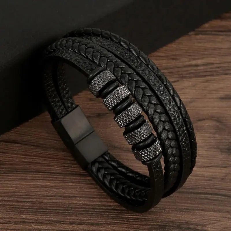 NovaForge Engravable Men's Bracelet In Braided Faux Leather Modern Style