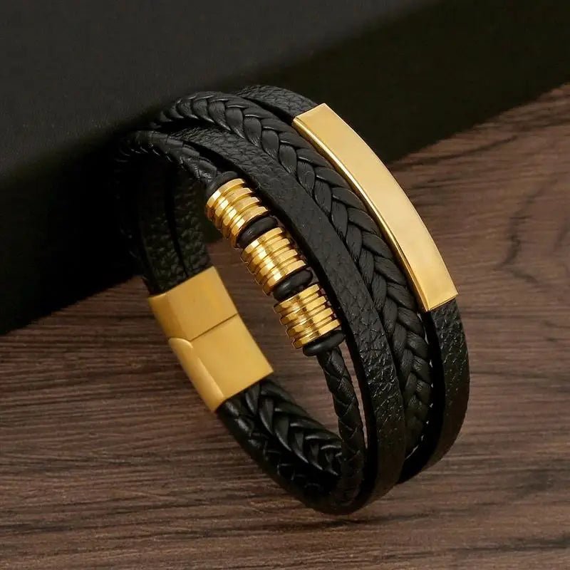 NovaForge Engravable Men's Bracelet In Braided Faux Leather Modern Style