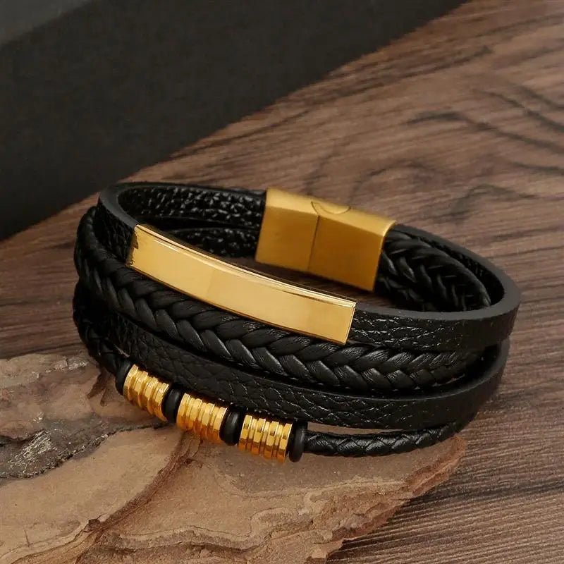 NovaForge Engravable Men's Bracelet In Braided Faux Leather Modern Style