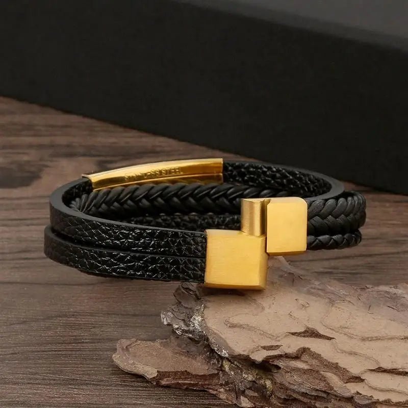 NovaForge Engravable Men's Bracelet In Braided Faux Leather Modern Style