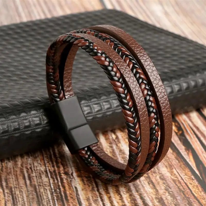NovaForge Engravable Men's Bracelet In Braided Faux Leather Modern Style