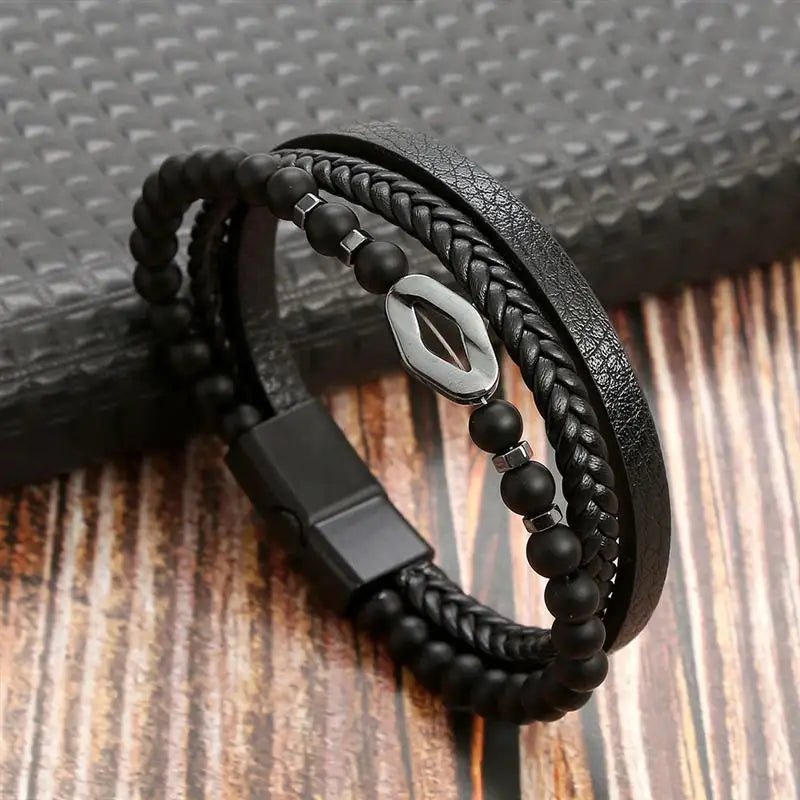 NovaForge Engravable Men's Bracelet In Braided Faux Leather Modern Style