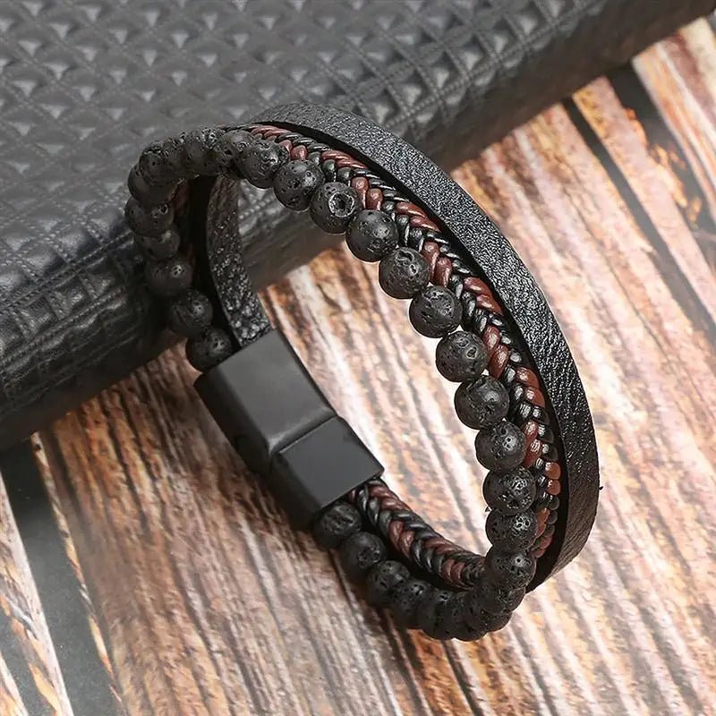 NovaForge Engravable Men's Bracelet In Braided Faux Leather Modern Style