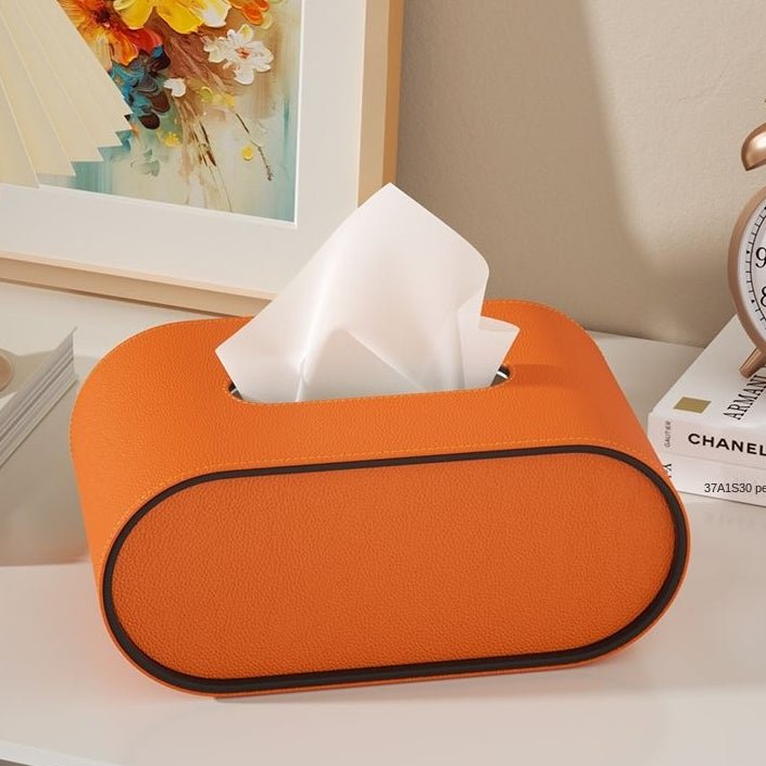 Aureluxe Elegant Oval Leather Tissue Box For Modern Interiors