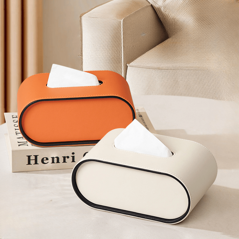 Aureluxe Elegant Oval Leather Tissue Box For Modern Interiors