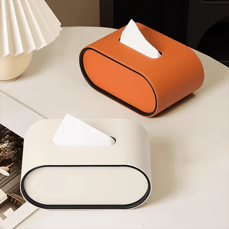 Aureluxe Elegant Oval Leather Tissue Box For Modern Interiors