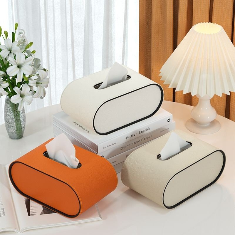 Aureluxe Elegant Oval Leather Tissue Box For Modern Interiors