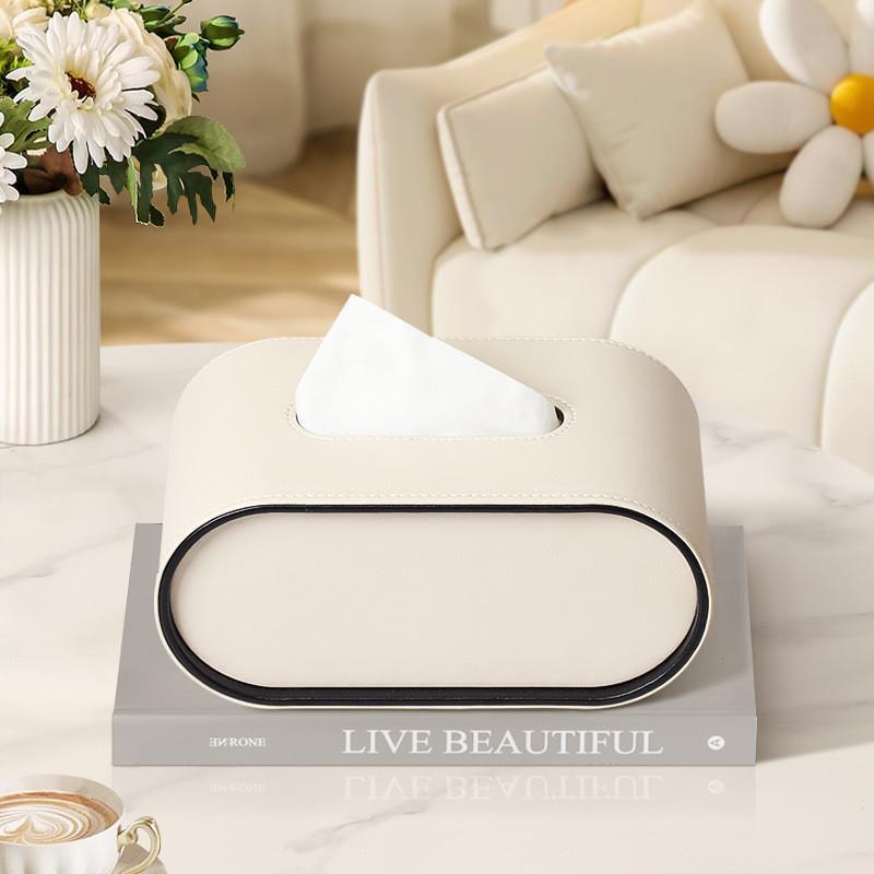 Aureluxe Elegant Oval Leather Tissue Box For Modern Interiors