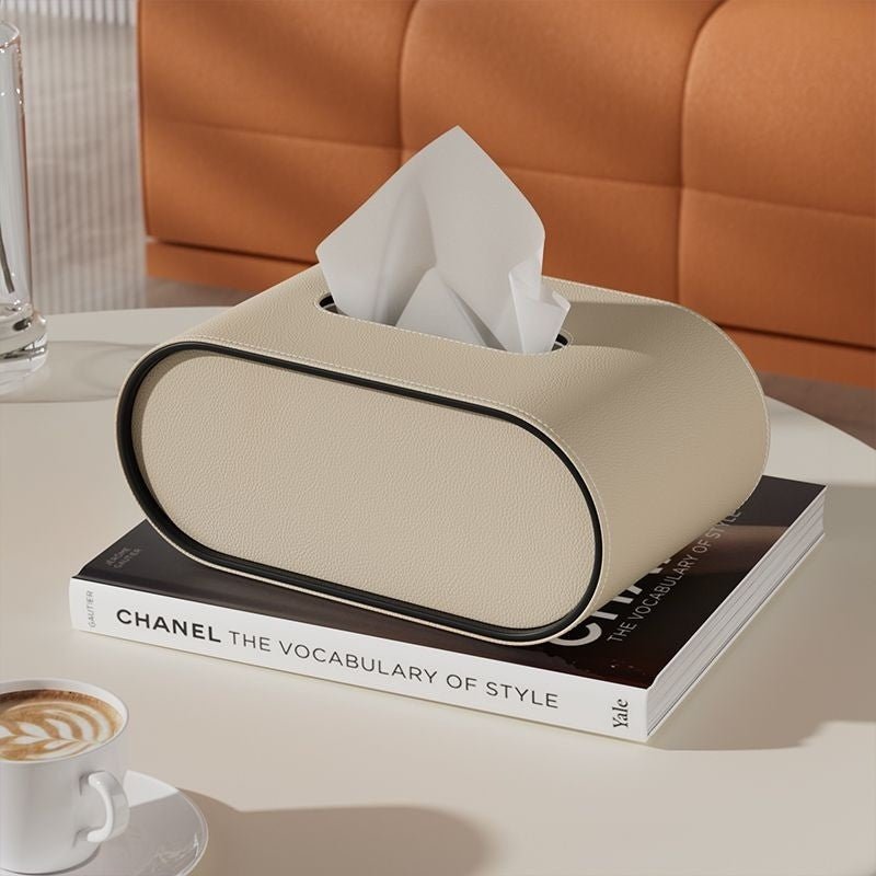 Aureluxe Elegant Oval Leather Tissue Box For Modern Interiors