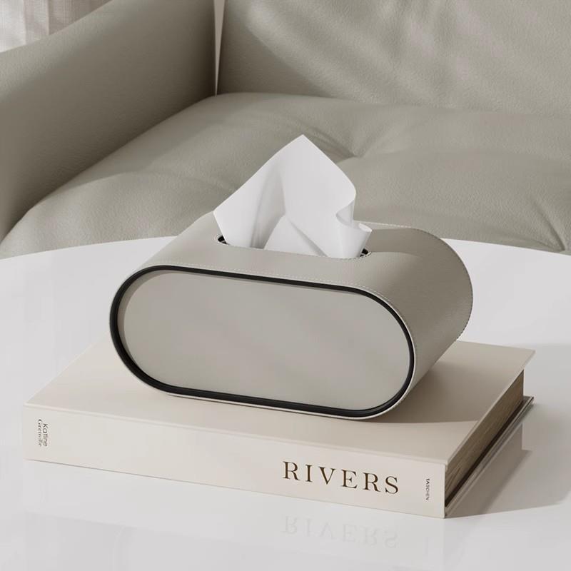Aureluxe Elegant Oval Leather Tissue Box For Modern Interiors
