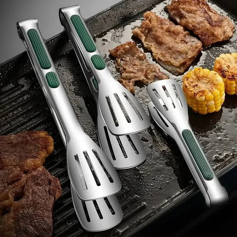 PrimeGrip Non-Slip Stainless Steel Tongs For Meat, Salad And Bread