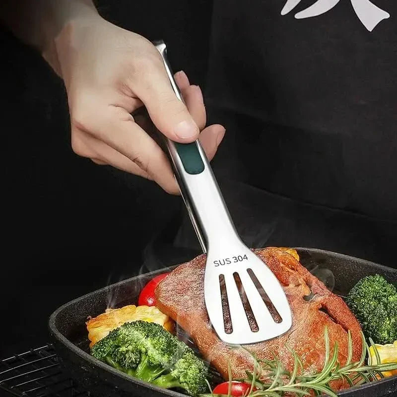 PrimeGrip Non-Slip Stainless Steel Tongs For Meat, Salad And Bread