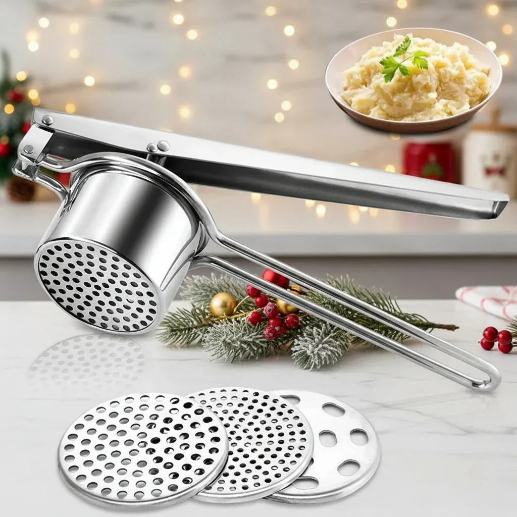 NovaPress Stainless Steel Potato Press With Three Discs For Perfect Purees And Juices