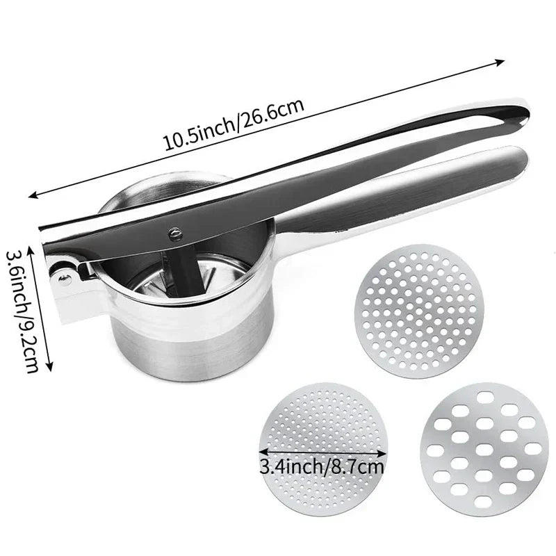 NovaPress Stainless Steel Potato Press With Three Discs For Perfect Purees And Juices