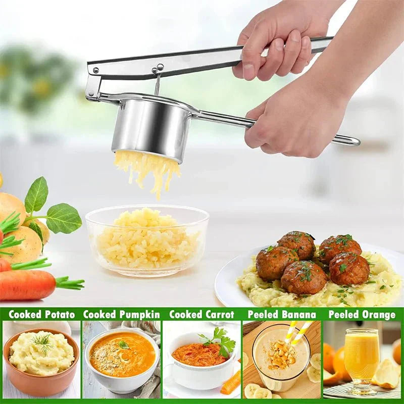 NovaPress Stainless Steel Potato Press With Three Discs For Perfect Purees And Juices