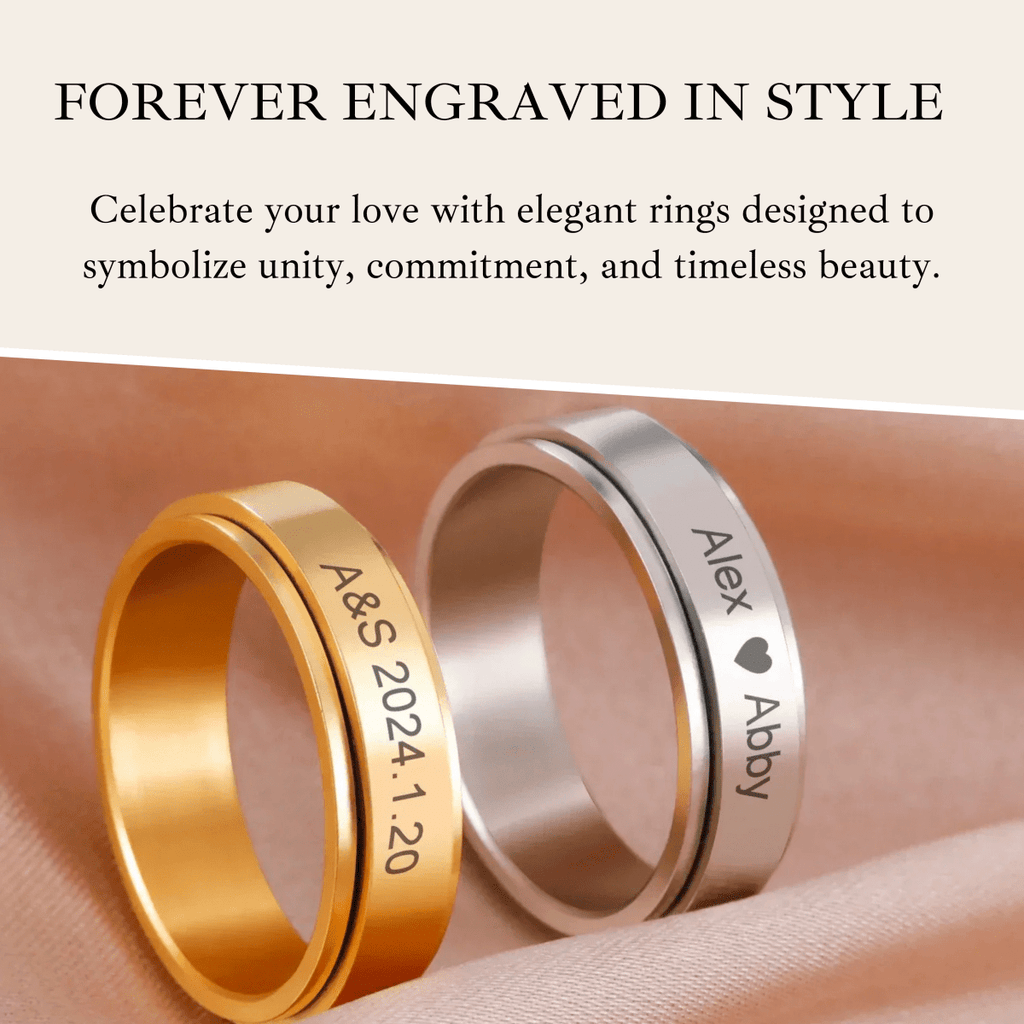 NovaSteel Engraved Stainless Steel Spinner Ring for Couples