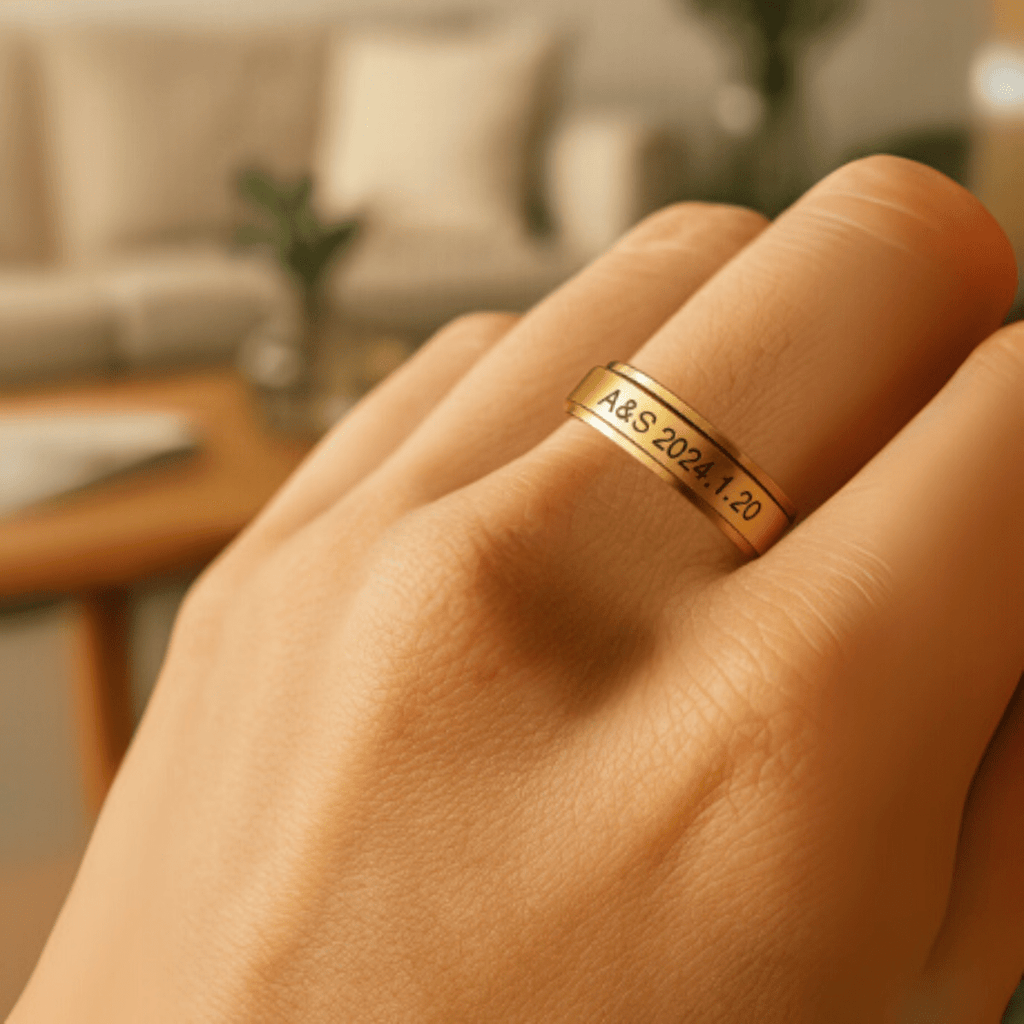 NovaSteel Engraved Stainless Steel Spinner Ring for Couples