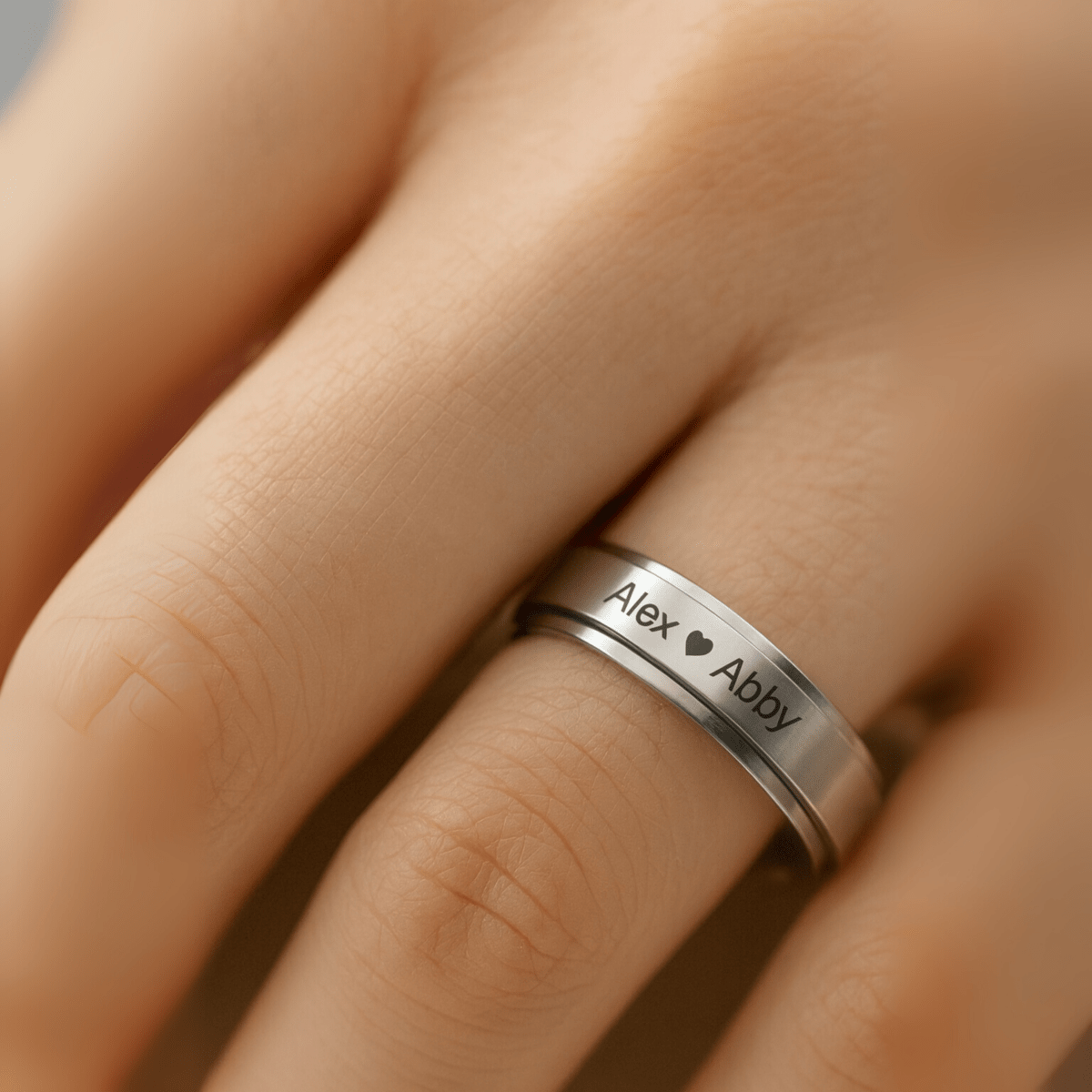 NovaSteel Engraved Stainless Steel Spinner Ring for Couples