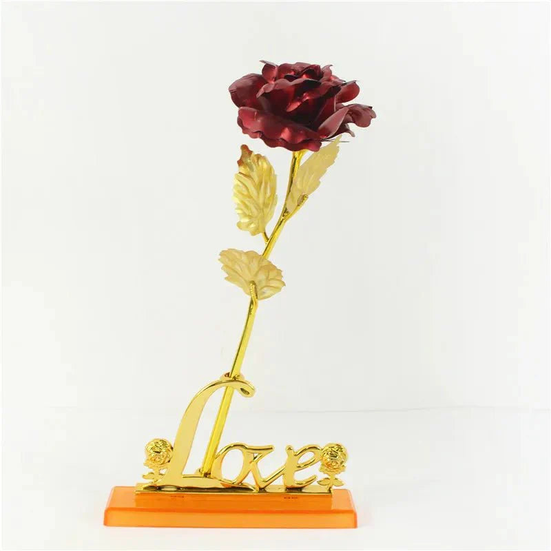 Radiant Bloom: Elegante Rosa Artificiale Dorata con Finitura in Foglia d'Oro